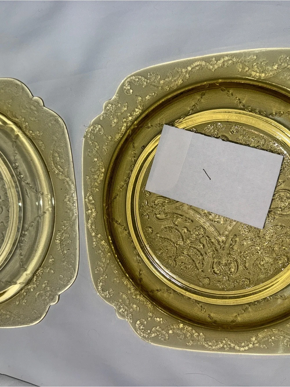 Vintage Amber Depression Glass Dinner Plates Set of 2 Square Scroll